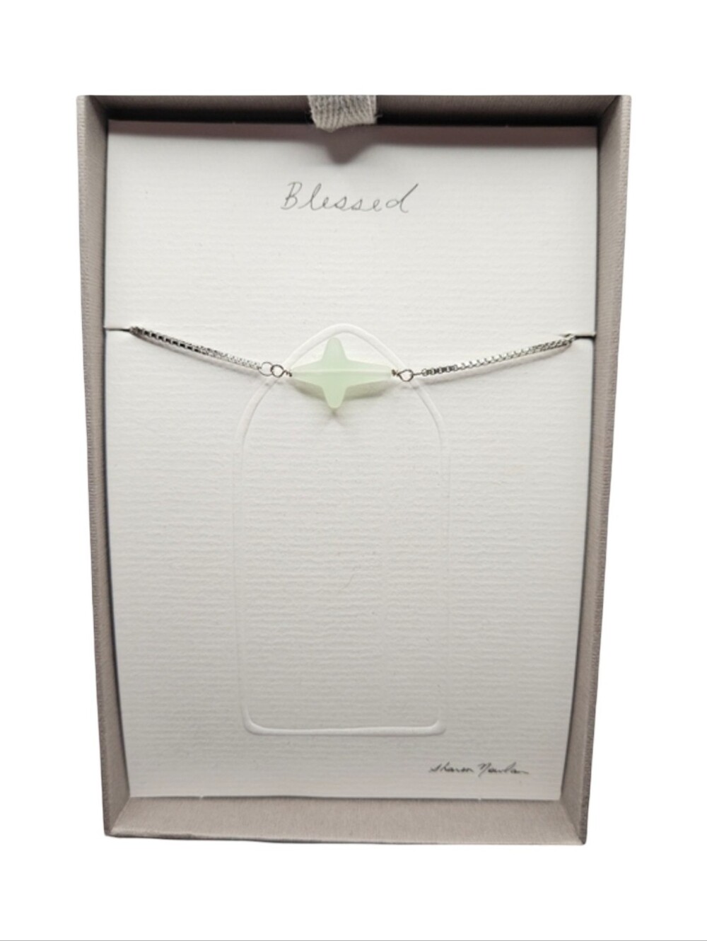 DEMDACO Sharon Nowlan "Faith" Sea Glass Cross Bracelet NIB 7"+1.5"